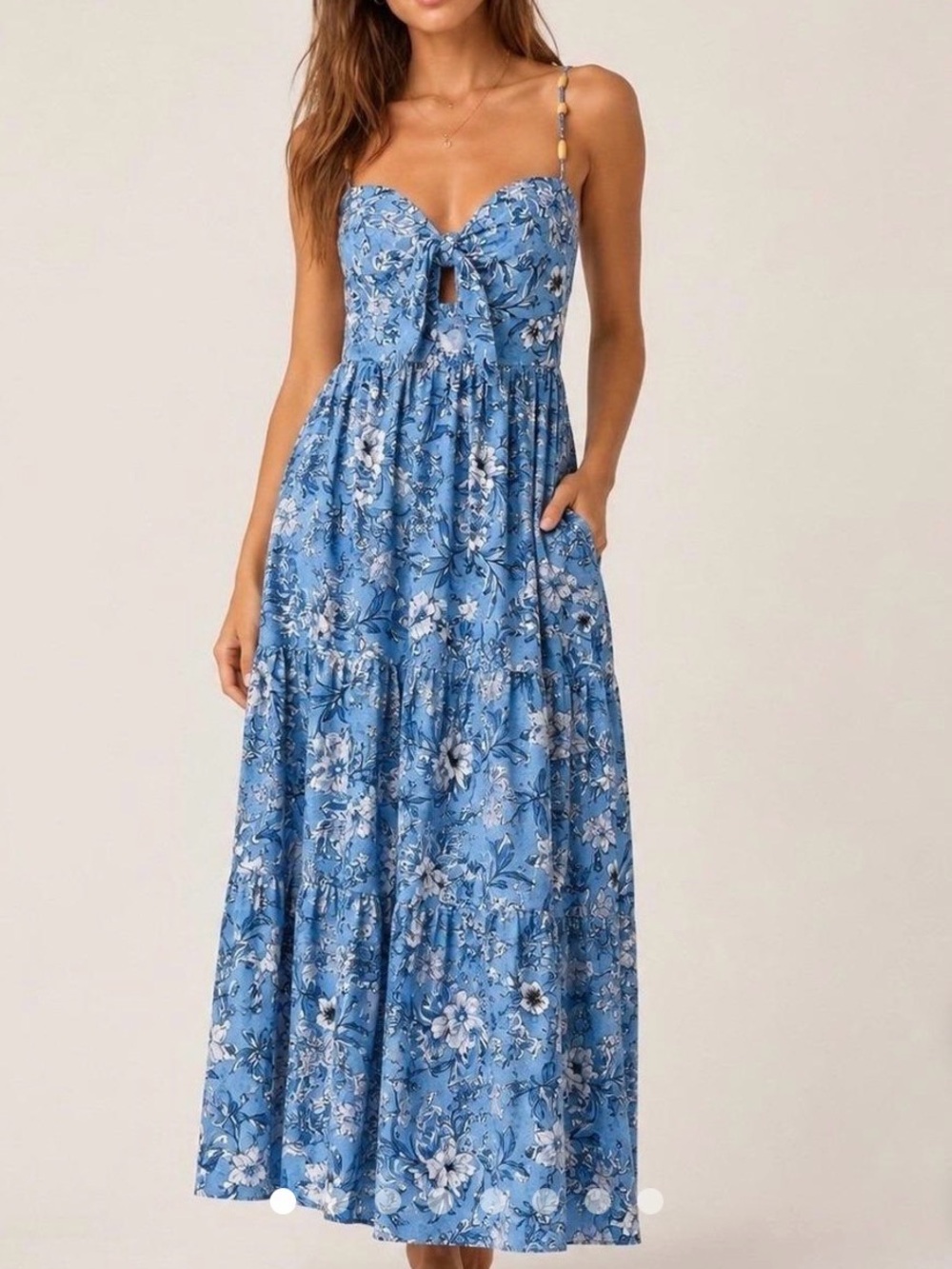 House of Harlow 1960 Blue Floral Tie-Front Maxi Dress